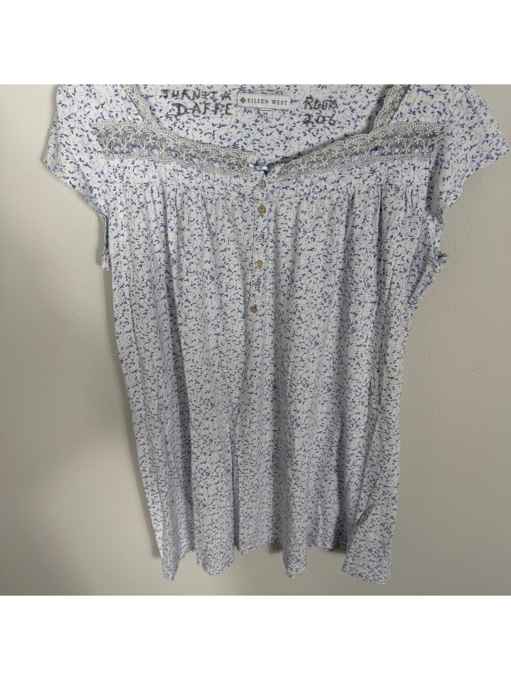 Eileen West Nightgown White/blue Floral 100% Cotton Knit Short Sleeve Size M - Picture 3 of 7